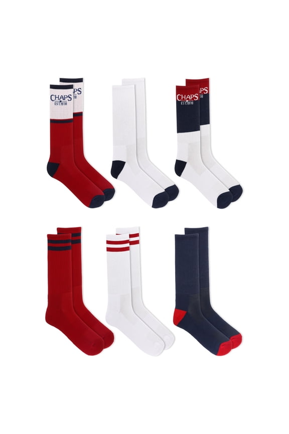 , Adult Mens, 6-Pack Sports Performance Crew Socks, Sizes 6-12
