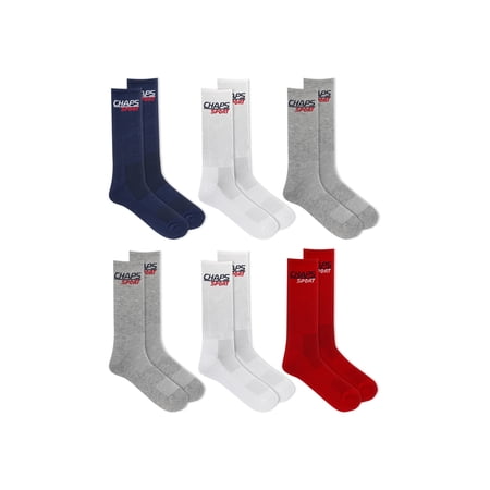 Chaps, Adult Mens, 6-Pack Sports Performance Crew Socks, Sizes 6-12