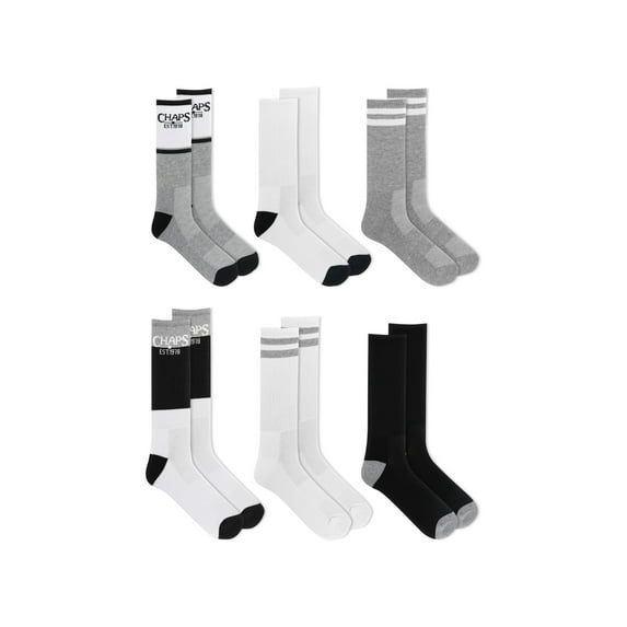 Chaps, Adult Mens, 6-Pack Sports Performance Crew Socks, Sizes 6-12