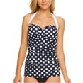 thumbnail image 1 of Chaps Black Polka Dot Halter Neck Slimming Fit Skirted One-Piece Swimsuit Women's 8, 1 of 4