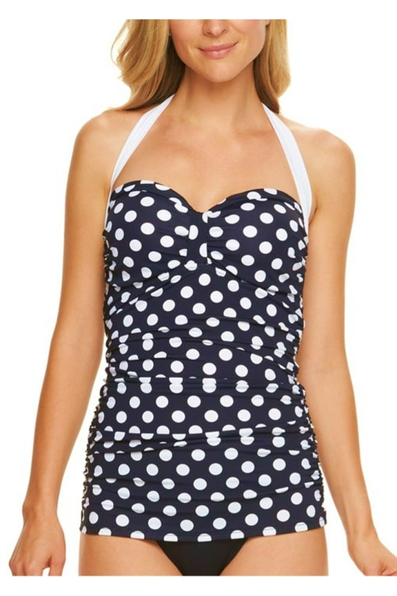 Black Polka Dot Halter Neck Slimming Fit Skirted One-Piece Swimsuit Women's Plus 18