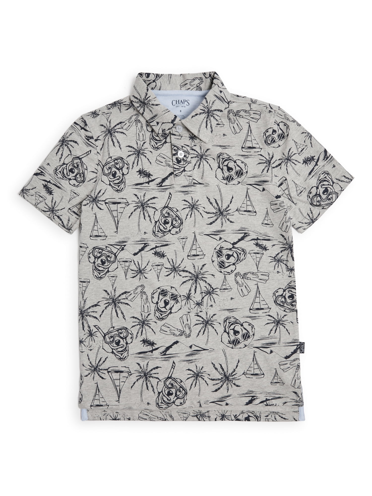 Chaps Boys Allover Print Short Sleeve Cotton Polo Shirt, Sizes 4-18