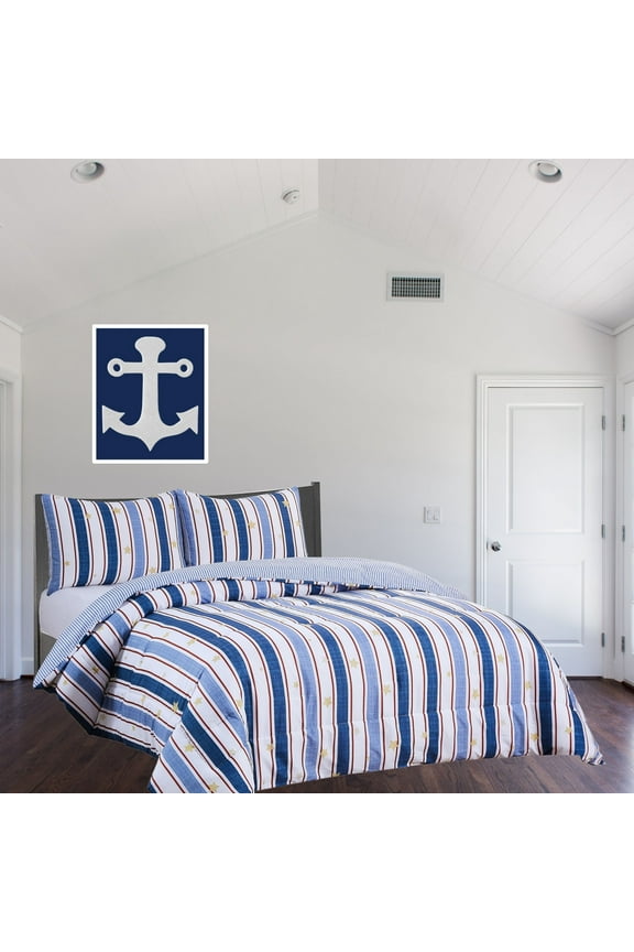 Boys Comforter Set 2-Piece Reversible Microfiber Kids Comforter Sham Striped Bedding - Red/Blue - Size Twin