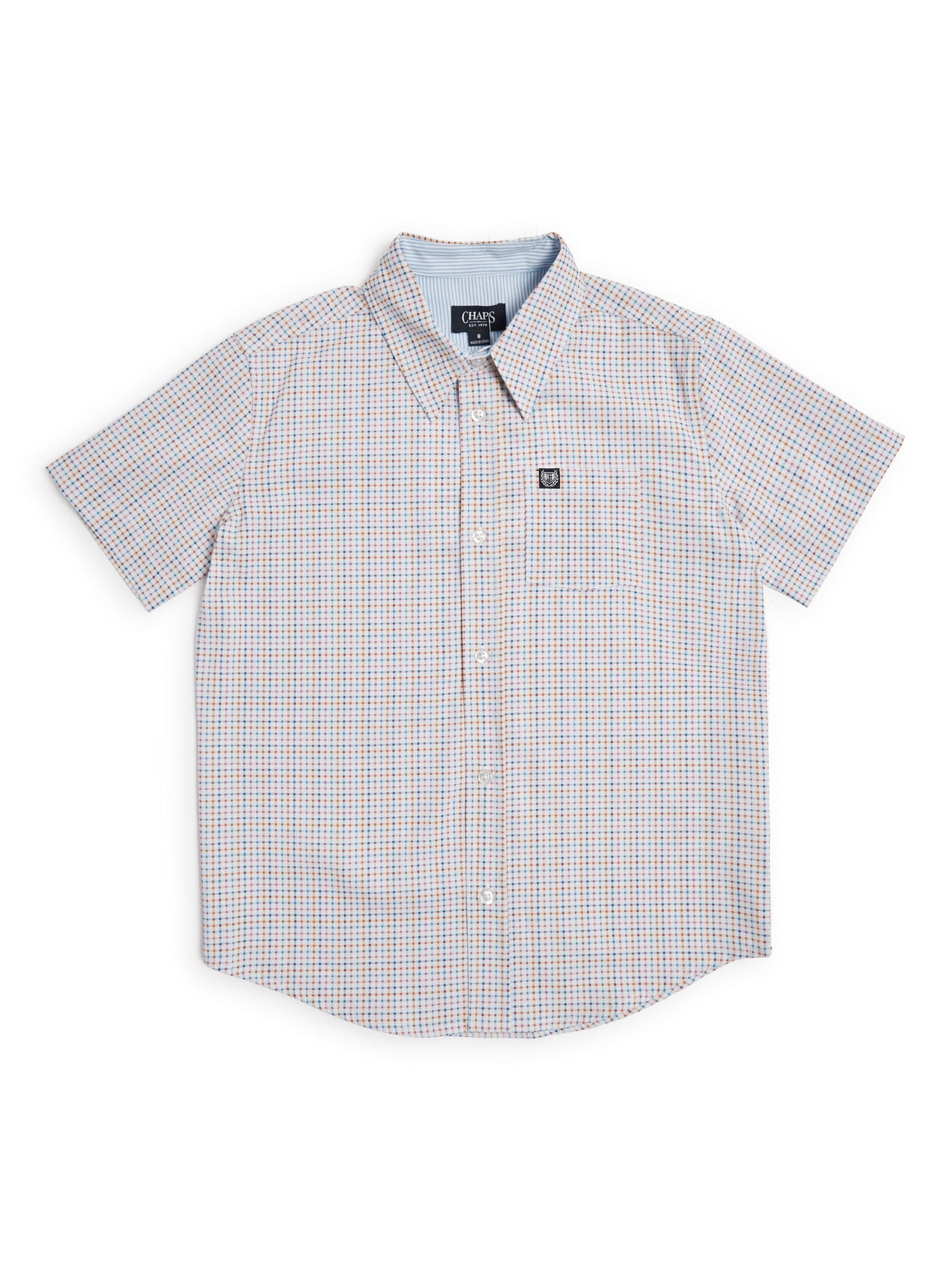 Chaps Boys Stain and Wrinkle Resistant Printed Button Down Shirt with UPF 50, Sizes 4-18