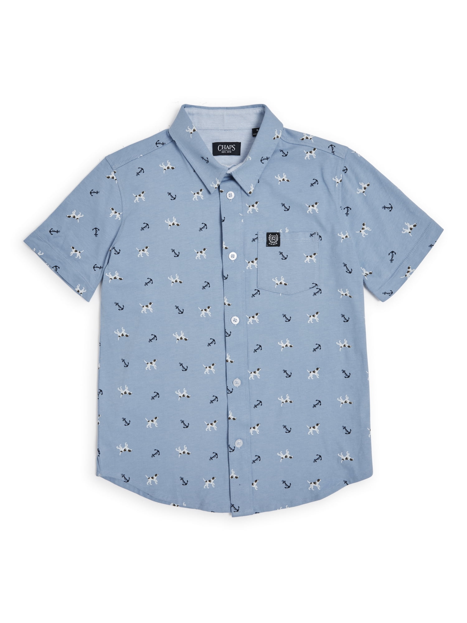 Chaps Boys The Seacoast Printed Jersey Button-Down Short Sleeve Shirt ...