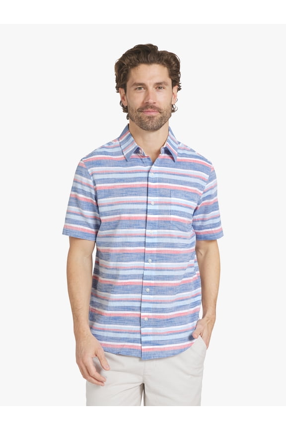 Men's Cotton Linen Short Sleeve Woven Shirt, Sizes S-2XL