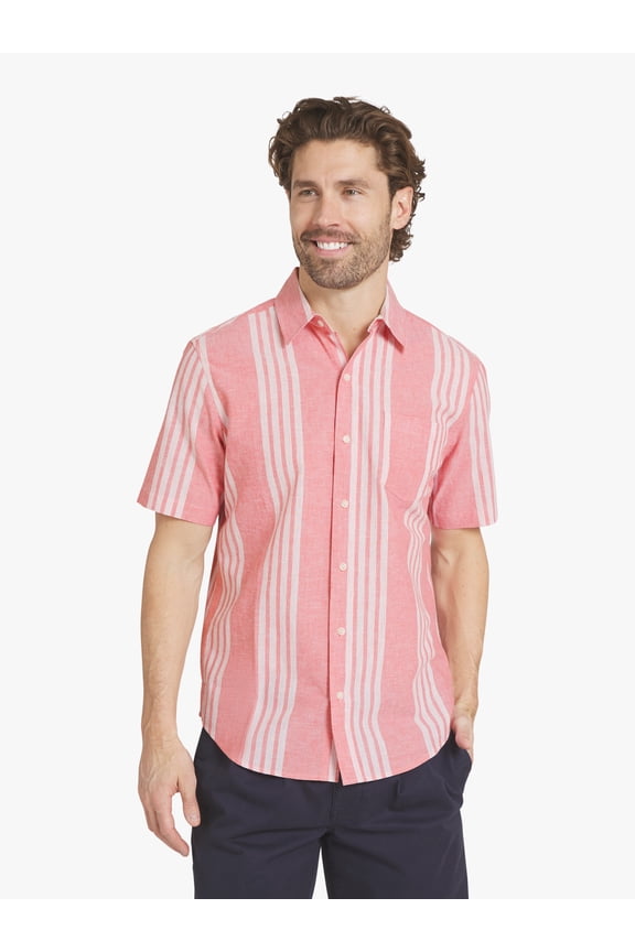 Cotton Linen Short Sleeve Woven Shirt, Sizes S-2XL