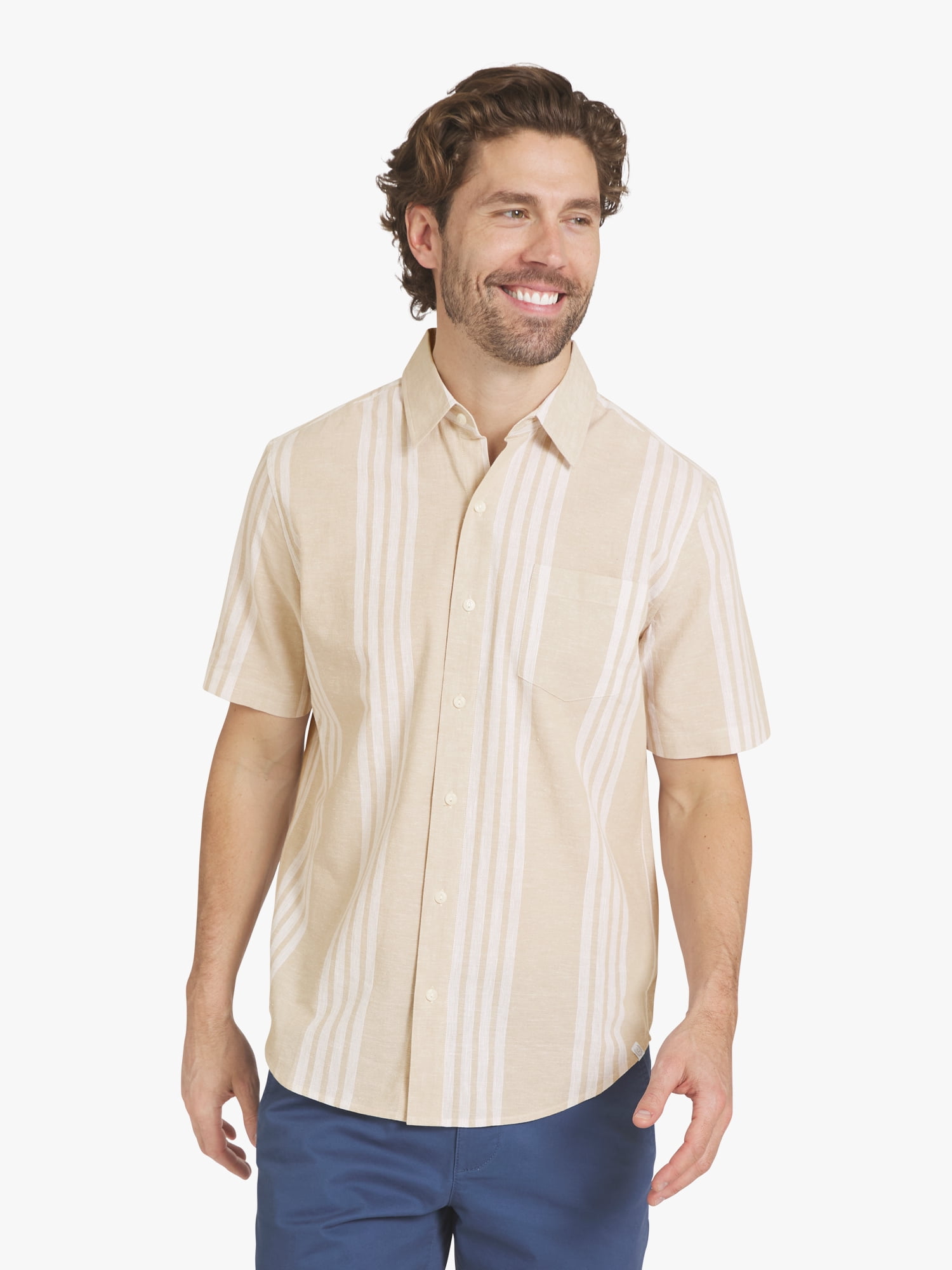 Chaps Men's Cotton Linen Short Sleeve Woven Shirt, Sizes S-2XL
