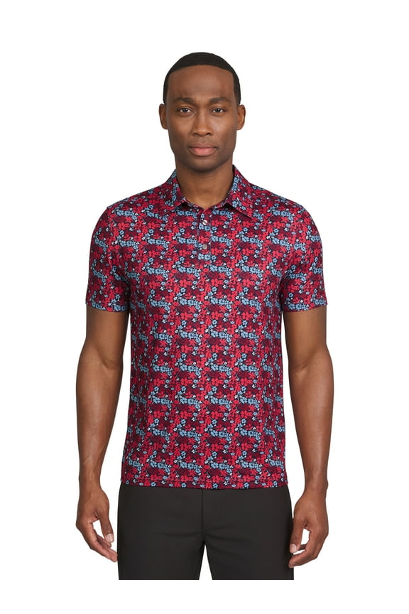 Golf Men's and Big Men's Classic Fit Short Sleeve Floral Printed Polo Shirt, Sizes S-5XL