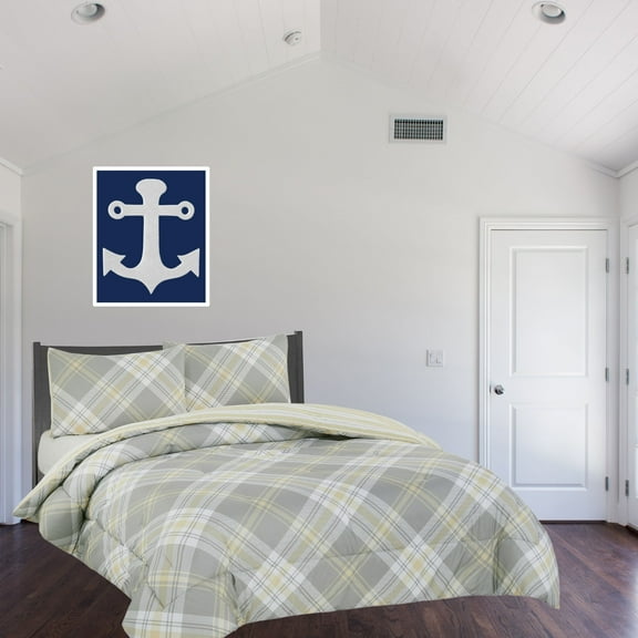 Chaps Kids 2-Piece Reversible Microfiber Comforter and Sham Bedding Set - Diagonal Plaid - Tartan Olive/Brown - Size Twin