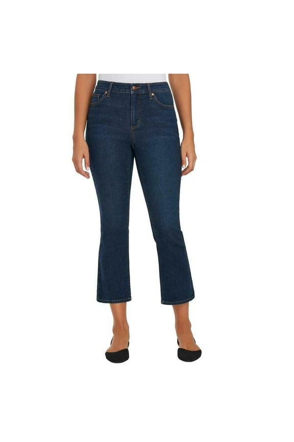 Ladies' Mid Rise Crop Kick Flare Jeans, Dark Blue Verona 6/28 - NEW