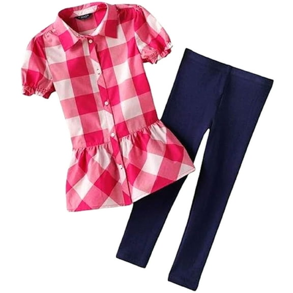 Chaps Little Girl's Pink Checkered Shirt & Leggings (Small 4)