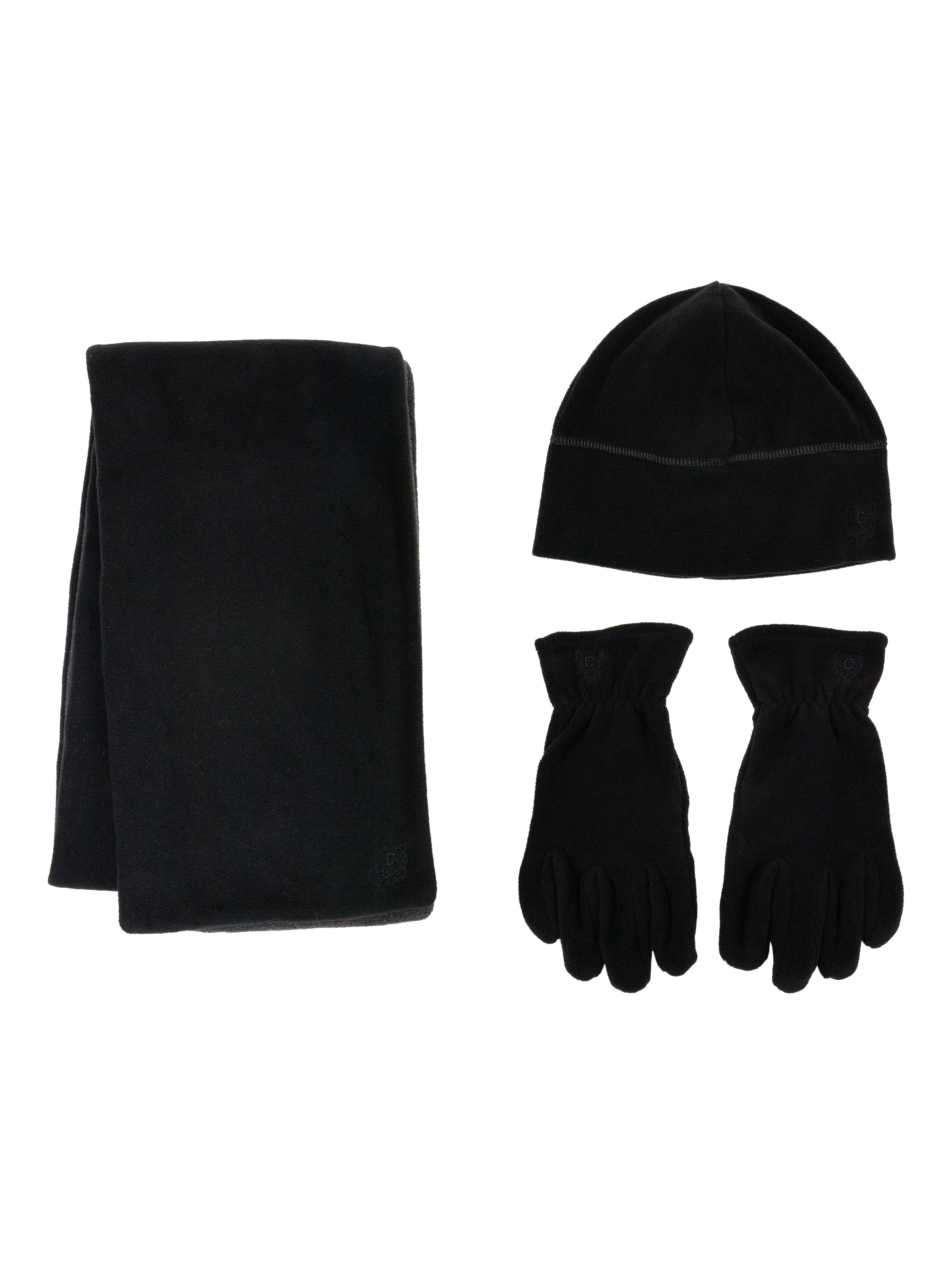 Chaps Men's 3-Piece Fleece Beanie, Glove and Reversible Scarf Set