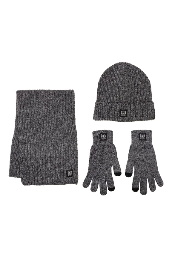 Men's 3-Piece Marled Scarf, Beanie and Glove Set, One Size