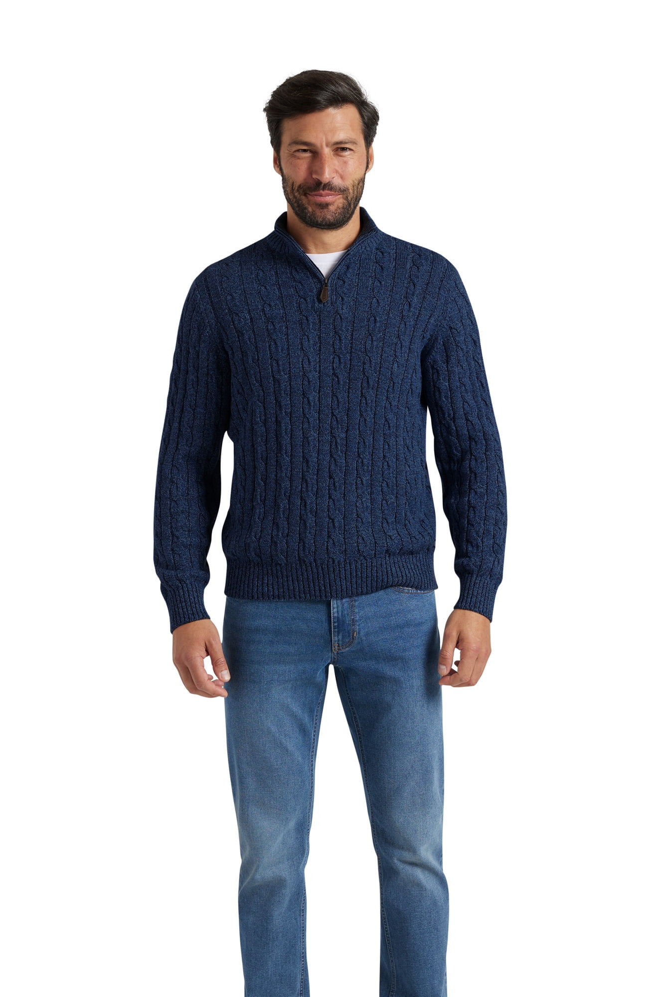 Chaps Men's & Big Men's Cable Twist Quarter Zip Cotton Sweater ...