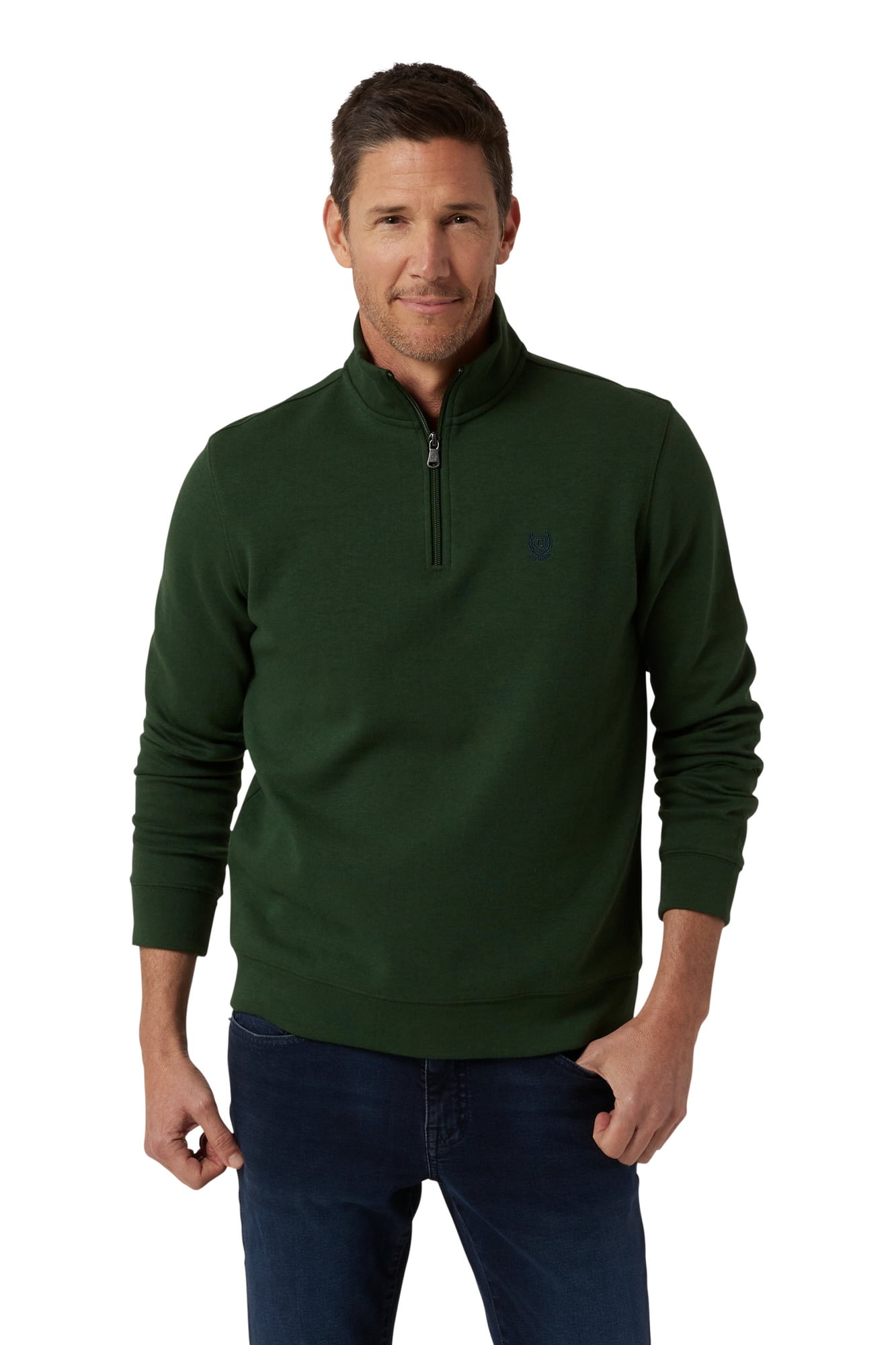 Chaps Men's & Big Men's Cotton Interlock Quarter Zip Mock Neck