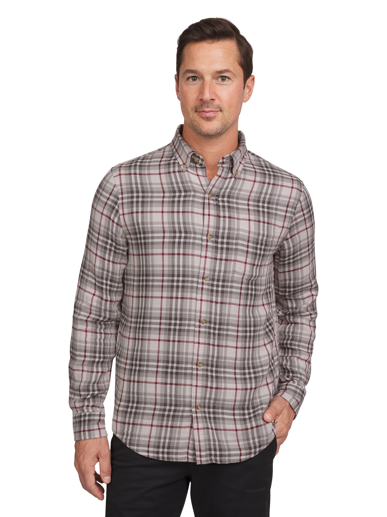 Chaps Men's & Big Men's Double Faced Long Sleeve Button Down Holiday Plaid Shirt