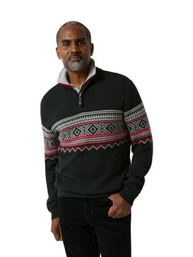 Chaps Men's & Big Men's Fair Isle Chest Stripe Quarter Zip Sweater