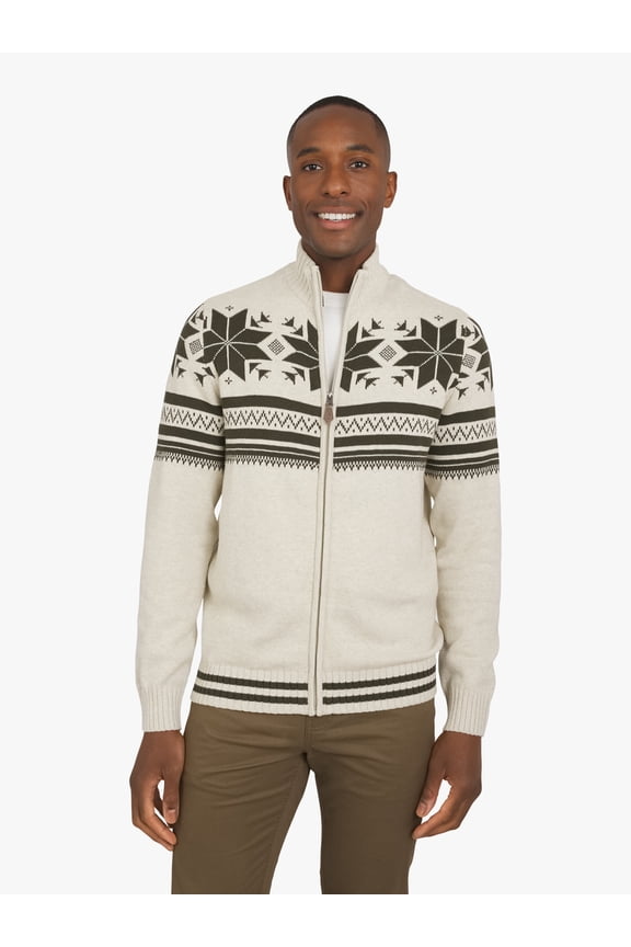 Men's & Big Men's Fairisle Full Zip Sweater, Sizes S-3XL