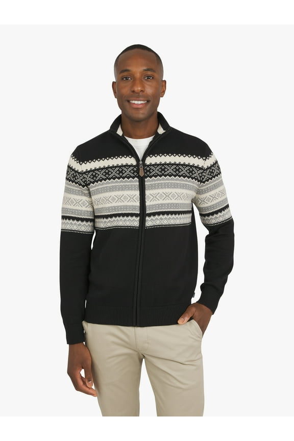 Men's & Big Men's Fairisle Full Zip Sweater, Sizes S-3XL