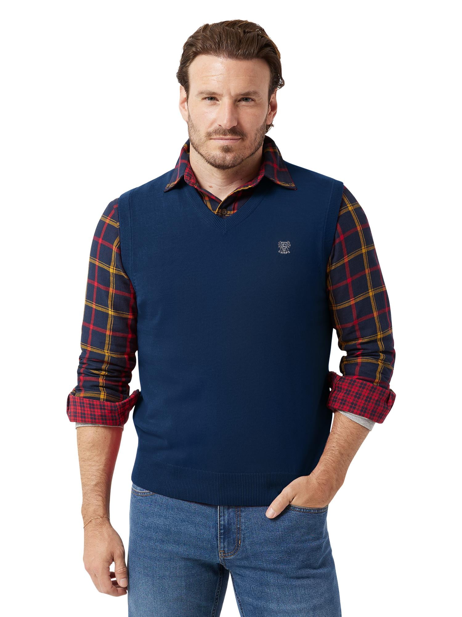 Chaps Men's & Big Men's Fine Gauge V-Neck Sweater Vest - Walmart.com