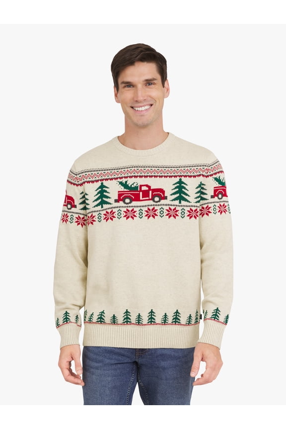 Men's & Big Men's Cotton Holiday Fairisle Crewneck Sweater, Sizes S-3XL