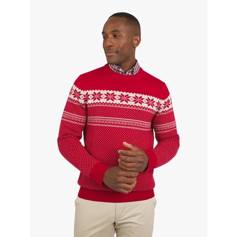 Men's & Big Men's Cotton Holiday Fairisle Crewneck Sweater, Sizes S-3XL