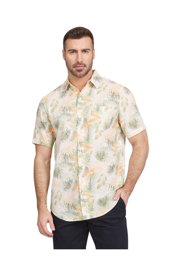 Men's & Big Men's Linen Blend Shirt with Short Sleeves, Sizes S-2XL