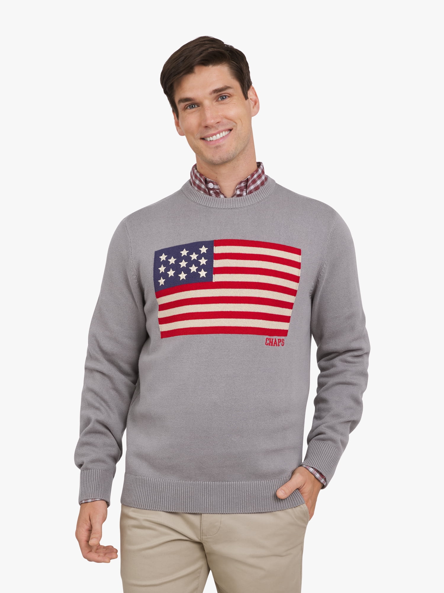 Chaps Men's & Big Men's Long Sleeve Flag Crewneck Sweater, Sizes S-3XL