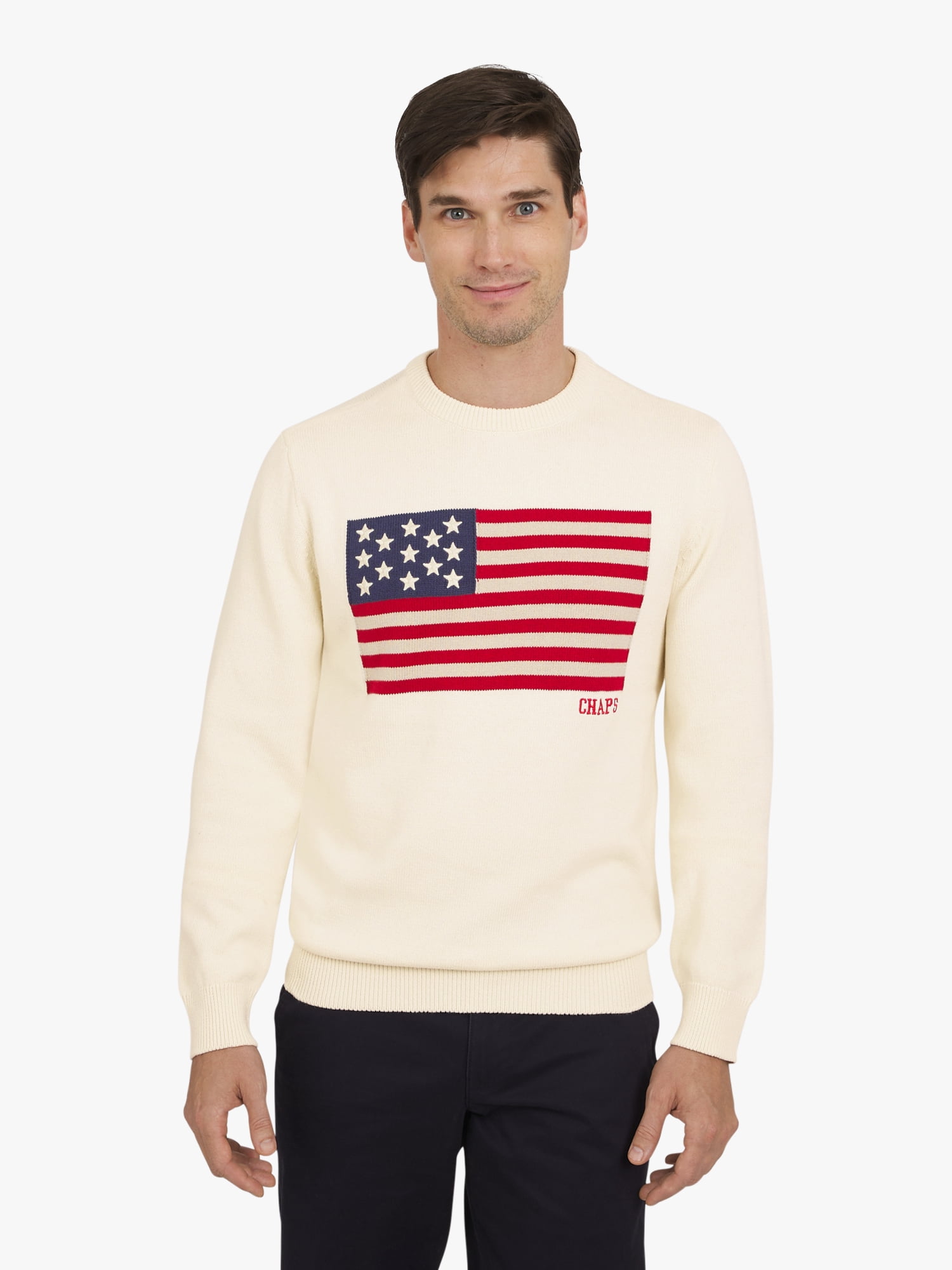 Men's & Big Men's Long Sleeve Flag Crewneck Sweater, Sizes S-3XL