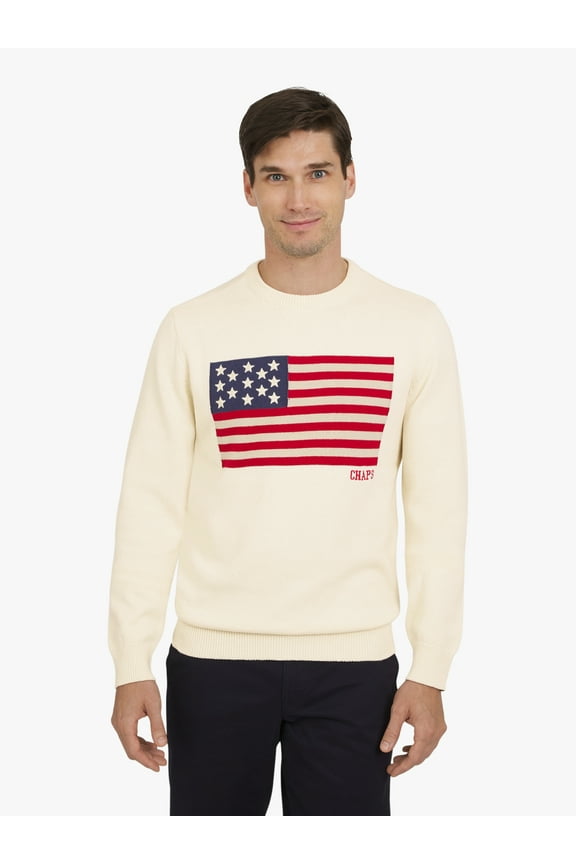 Men's & Big Men's Long Sleeve Flag Crewneck Sweater, Sizes S-3XL