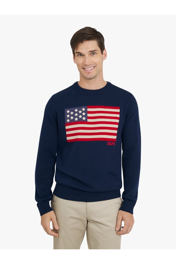 Men's & Big Men's Long Sleeve Flag Crewneck Sweater, Sizes S-3XL