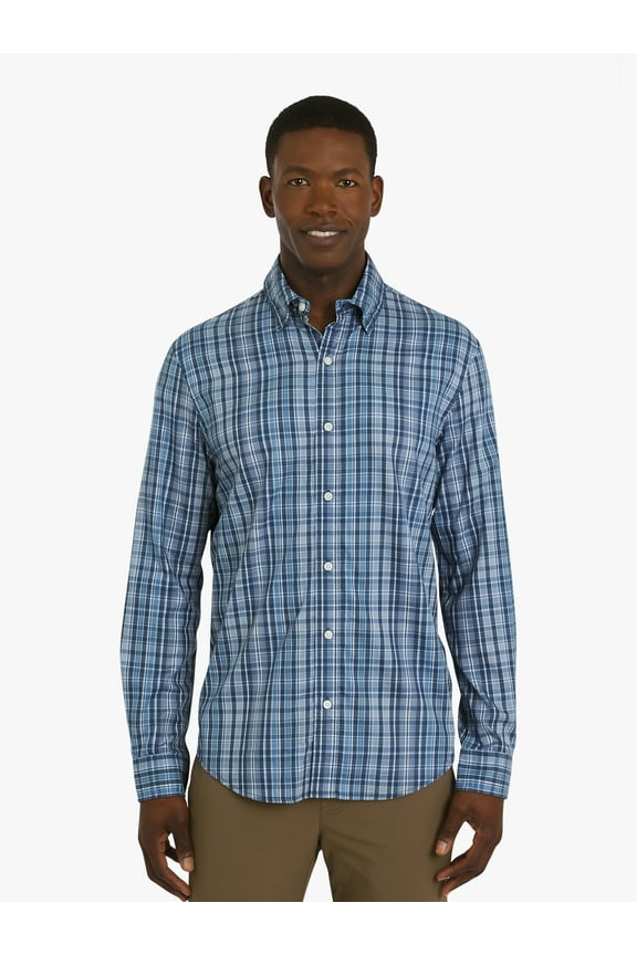 Men's & Big Men's Long Sleeve Flex Twill Yarn-Dye Woven Shirt, Sizes S-3XL