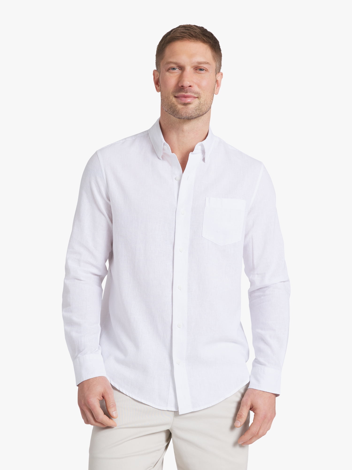 Chaps Men's & Big Men's Long Sleeve Linen Shirt, Sizes S-3XL