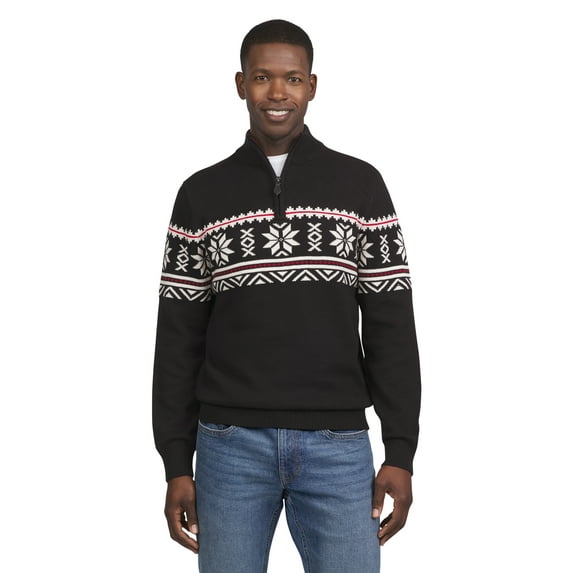 Chaps Men's & Big Men's Quarter Zip Pull Over Holiday Snowflake Sweater, Sizes S-2XL
