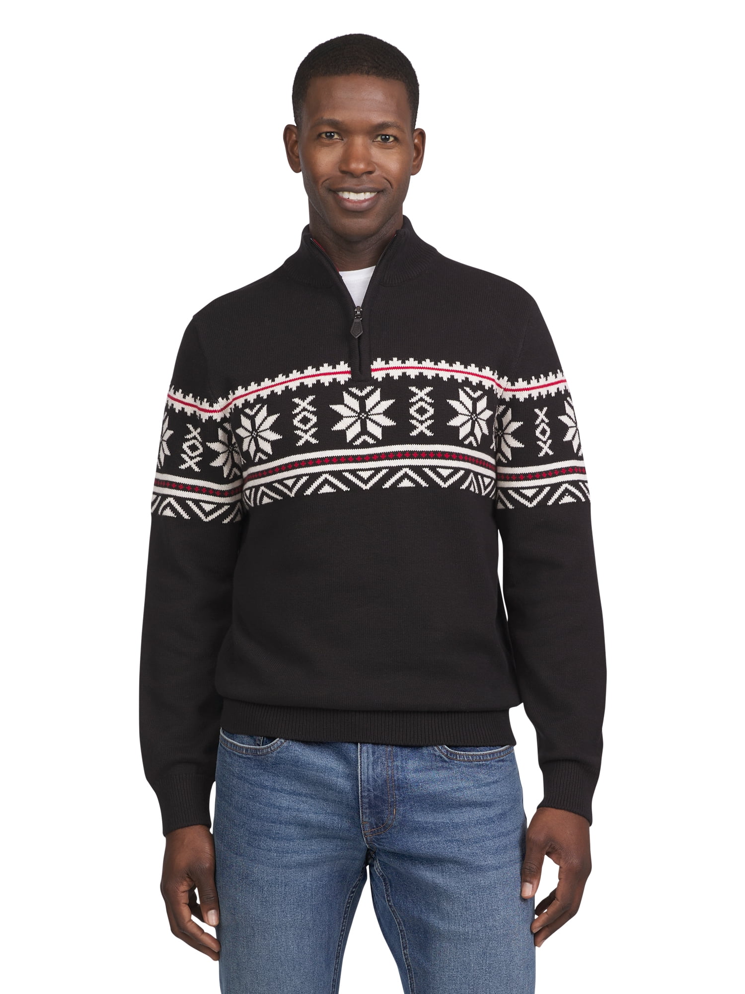 Chaps Men's & Big Men's Quarter Zip Pull Over Holiday Snowflake Sweater, Sizes S-2XL