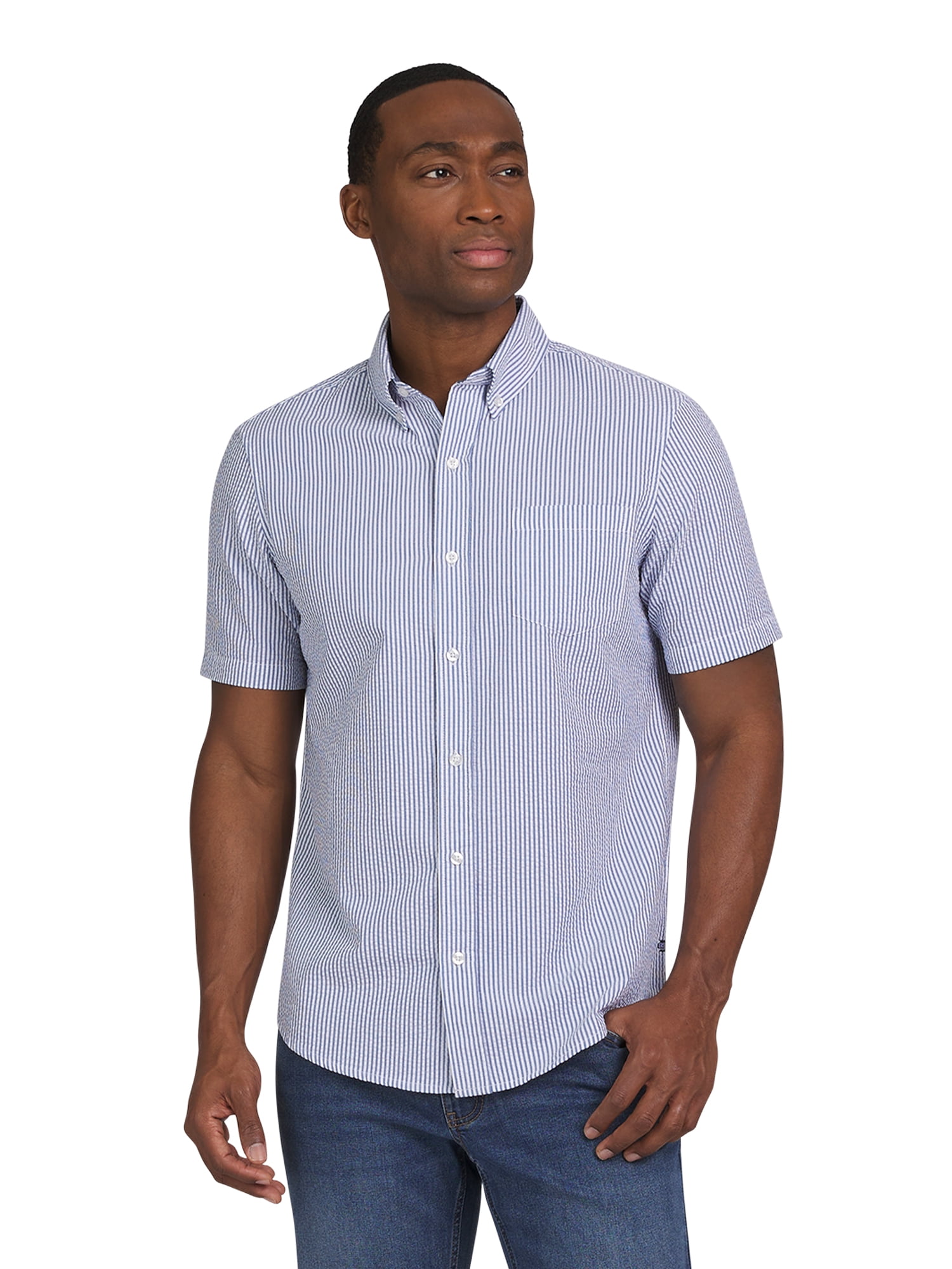 Chaps Men's & Big Men's Seersucker Button Down Shirt with Short Sleeves ...