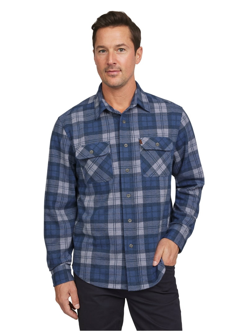 Chaps Men's Heavyweight Flannel Shirt - Comfort Stretch Plaid Long Sleeve