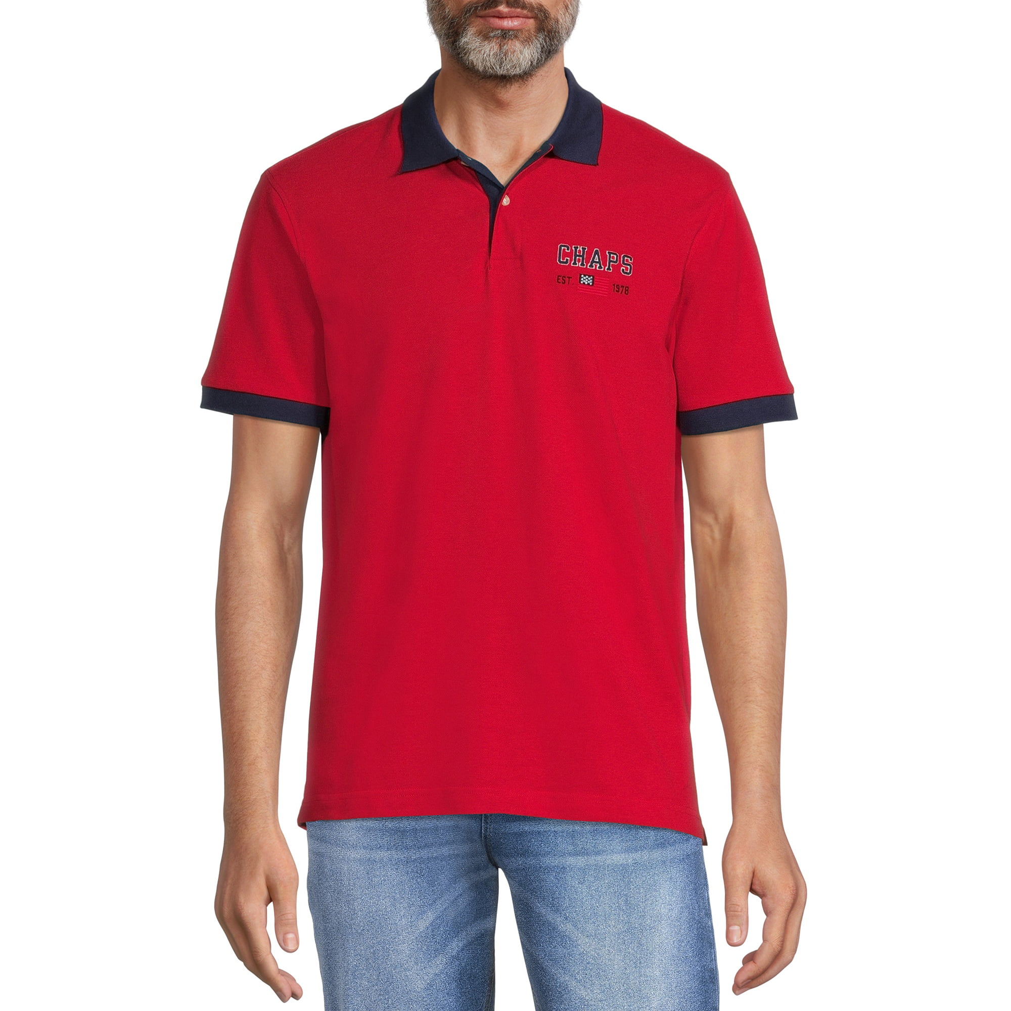 Chaps Men's Classic Fit Short Sleeve Cotton Everyday Novelty Logo Pique  Polo Shirt 