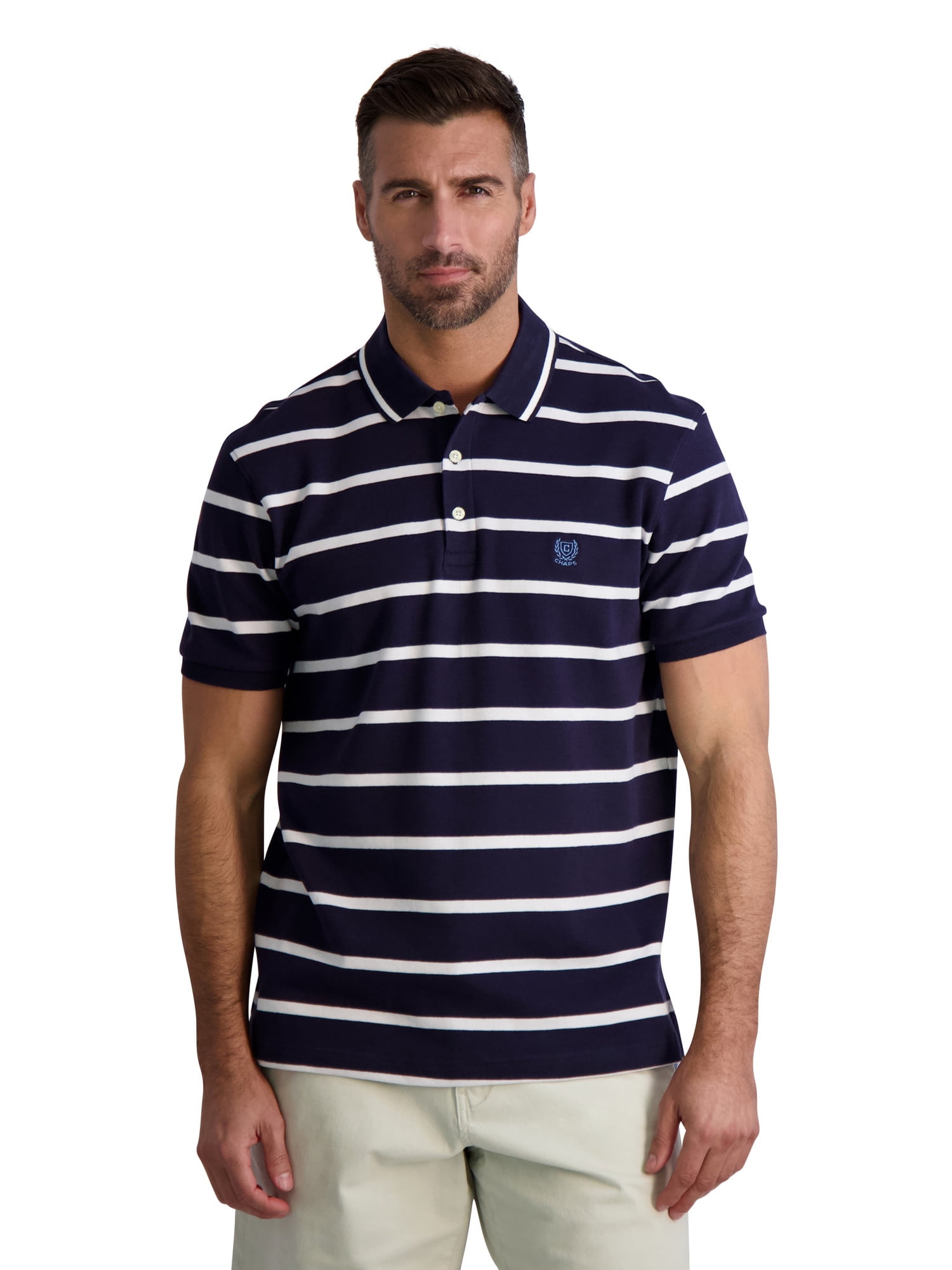 Chaps Men's Cotton Polo Shirt, Navy Blue, X-Large