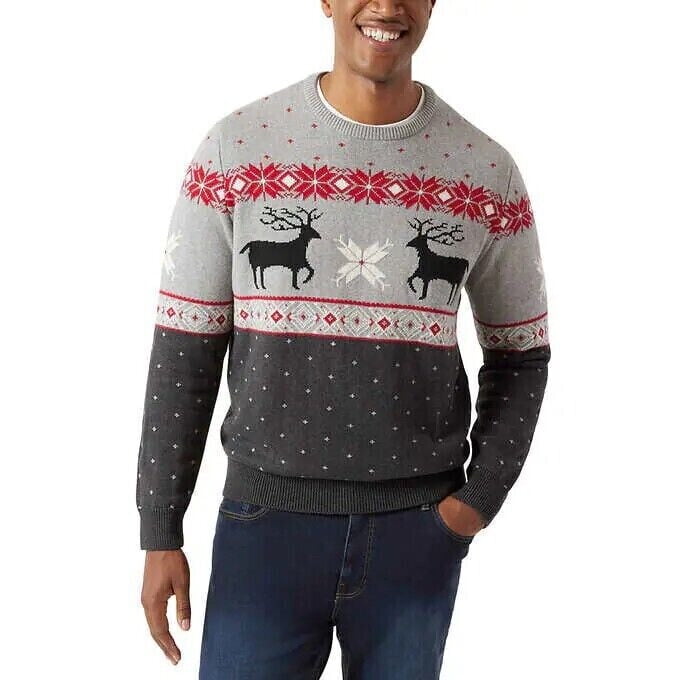 CHAPS Men's Crewneck Family Holiday Christmas Sweater (US, Alpha, Small, Regular, Regular, Gray)