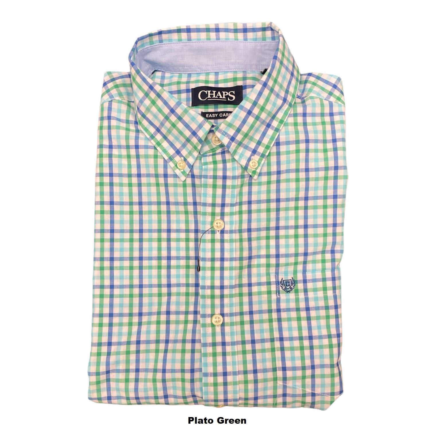 Chaps Men's Easy Care Button Down Woven Short Sleeve Collared Shirt,  Regular Fit (Plato Green, L) - Walmart.com