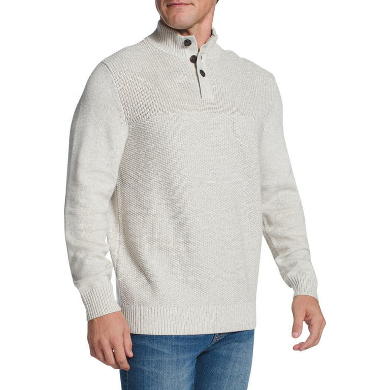 Chaps Men's Long Sleeve Classic Fit Button Mock Neck Sweater