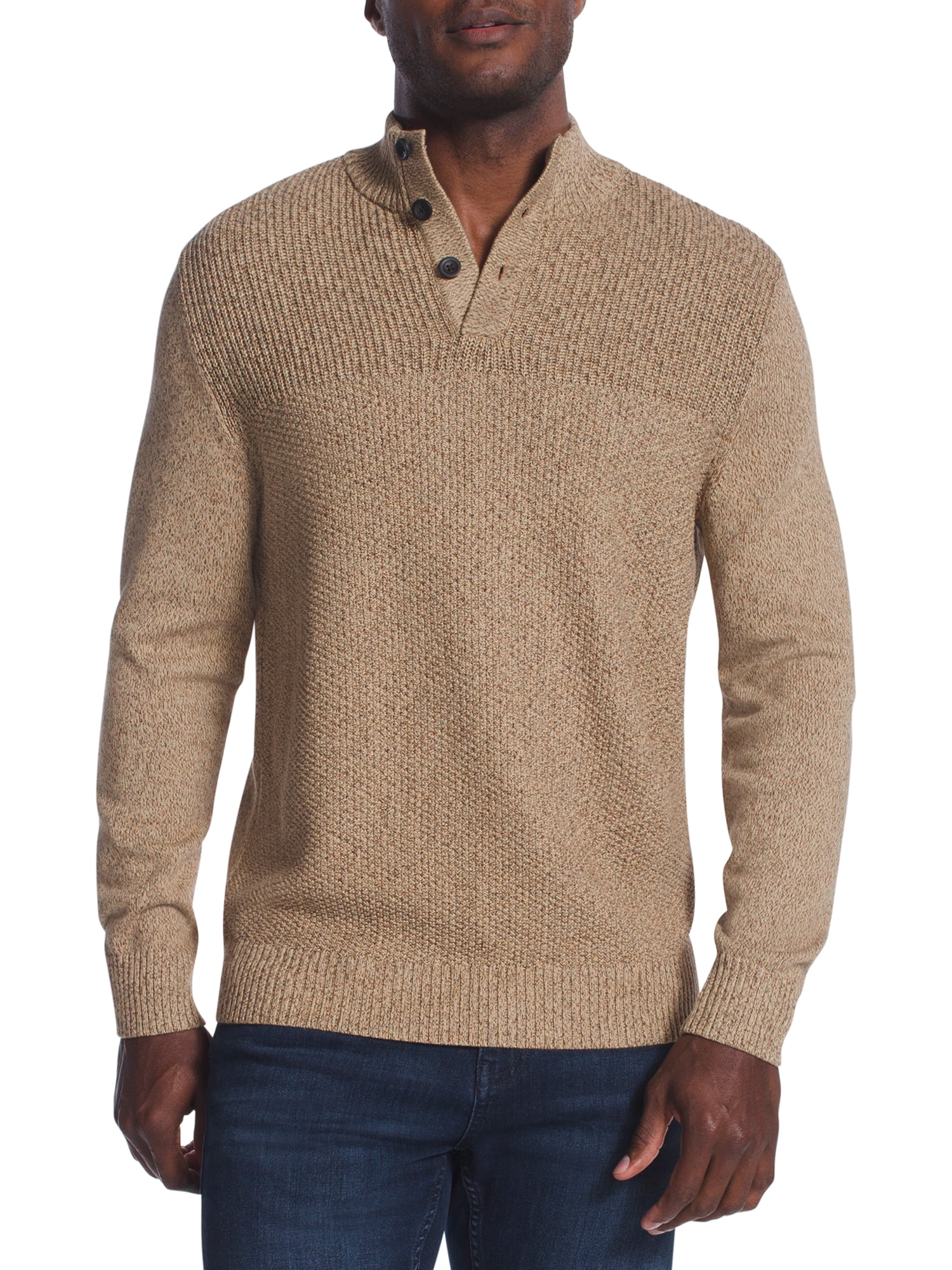 Chaps Men's Mock Neck Sweater 3 Button With Elbow Patches Orange Cotton  Large