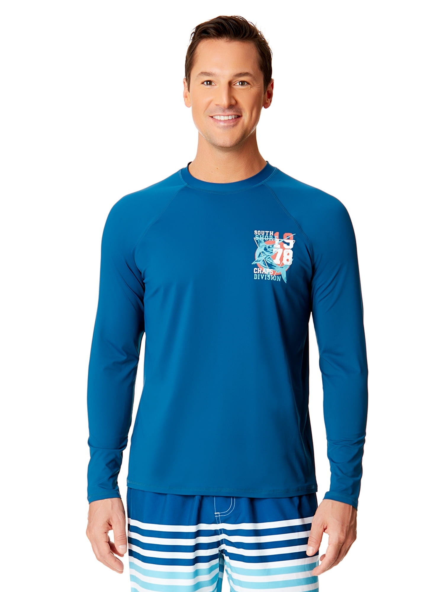 Chaps Men's Long Sleeve Graphic Rash Guard with UPF 50+, Sizes S3XL