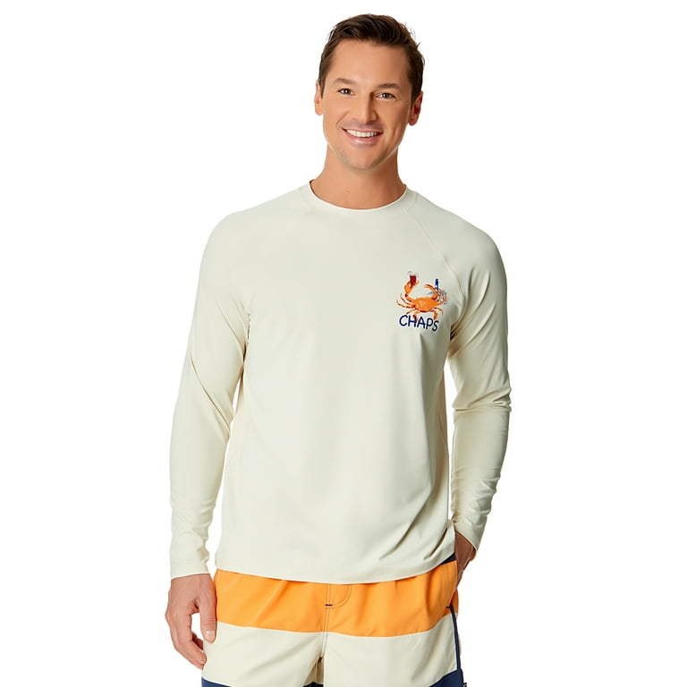 Chaps Men s Long Sleeve Graphic Rash Guard with UPF 50 Sizes S 3xl Beige