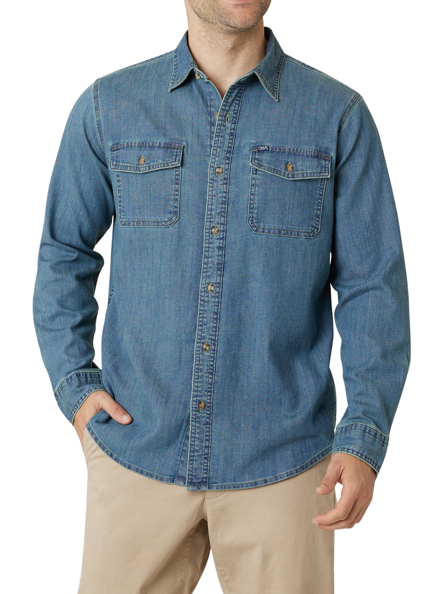 Chaps Men's Long Sleeve Heritage Denim Shirt -Sizes XS up to 4XB ...