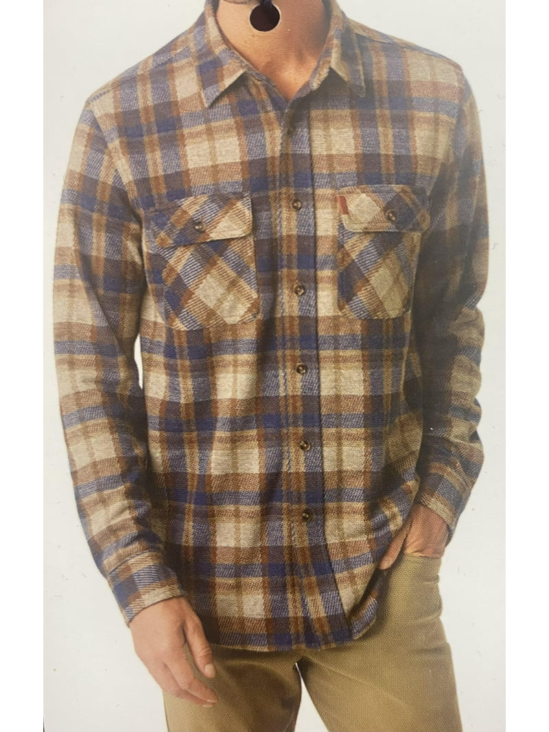 Chaps Men's Long Sleeve The Lakeland Flannel Knit Shirt, Brown