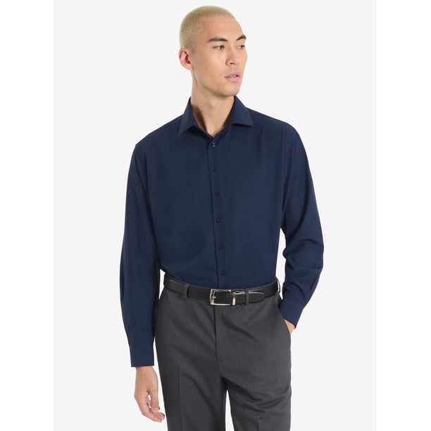 men's cotton dress shirts Mens Blue Striped Slim Fit Spread Collar Wrinkle Free Shirt, 15.5 / 32/33 Color:Red Gold A crisp striped cotton Shop_All Kids Dresser Black Dresser