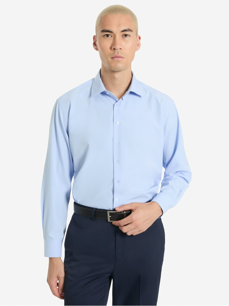men's performance stretch dress shirts SOCIETY OF THREADS Men's Slim Fit Black Solid Performance Stretch Dress Shirt, Medium